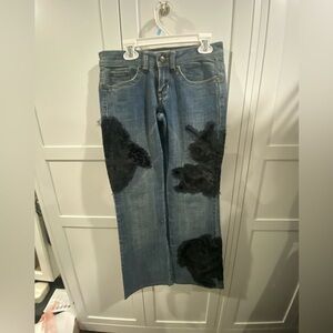 EUC Candie's Y2K Floral Embroidered Velvet Flare Jeans Vintage 1990s